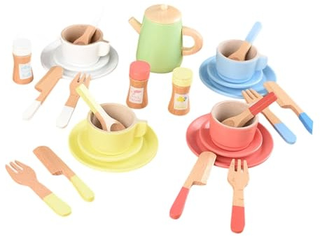 CoudarTitie Juego de Té, Juego de Té de, Tazas de Té para Niñas, Accesorios de Cocina para Juegos de rol, para Niños Pequeños, Juguetes de Madera, Style C