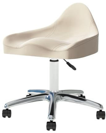 FXLUHAY Sgabello da sella con schienale, sgabello da taglio ergonomico girevole for salone, sedia da sella con ruote, rotazione di 360° for casa, bagno, ufficio(White)