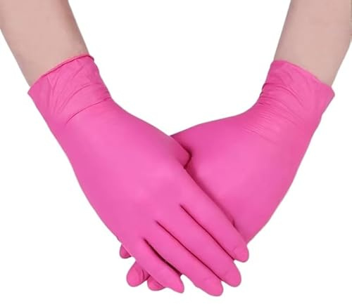 Guanti monouso in nitrile fucsia da 20/50/100 pezzi, spessi 3,5 mil, leggeri, for la pulizia della casa, senza lattice, for ragazze e donne, for lavoro giardinaggio(Rose Red 20PCS,S)