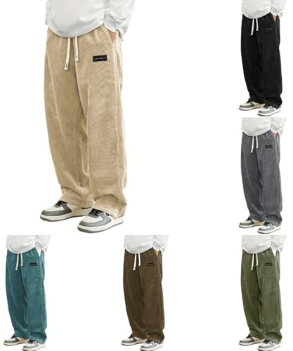 Pantalones de Pana para Hombre Pantalón Holgado Cintura con Cordón Casuales Elásticos Cálido y Cómodo Pantalones con Bolsillos y Pierna Ancha