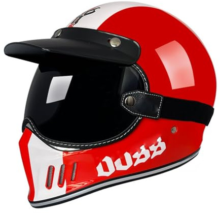 Motorradhelm Integralhelm Herren Damen Sturzhelm Retro Vollvisierhelm Mit Sonnenblende Street Bike Motocross Casco ECEDOT Zertifiziert Roller Motorrad Helm Motocrosshelme D,XL:61-62CM
