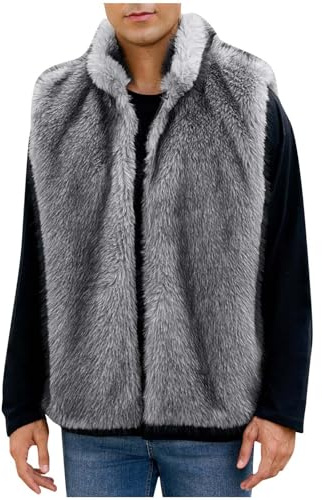Generisch Pelz Weste Herren Kunstpelz Warm Winter Pelzweste Fellweste Faux Pelz Ärmellose Pelzjacke Basic Einfarbig Plüsch Gefüttert Bequem Fellweste Cardigan Felljacke Winterjacke