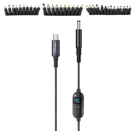 Générique Câble Type C DC,Fil À Tension Ajustable - Avec Affichage Câble Jack DC,Pour Ordinateur Portable, Bande LED, Caméra, Petit Ventilateur, Lanterne, Petit Projecteur, Moniteur, Haut