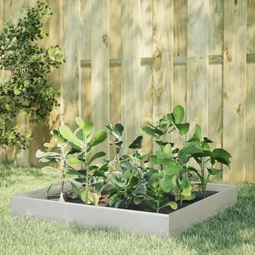 Bancal alto 100 x 100 x 26 cm de acero inoxidable, duradero y fácil de limpiar para el cuidado del jardín, ideal para el cultivo de verduras y jardín de hierbas