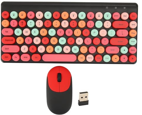 Tastiera e mouse wireless Tastiera rotonda colorata retrò con 86 tasti Tastiera con mouse wireless 2.4G per PC Laptop Computer Office Home Materiale ABS Design compatto (Nera)