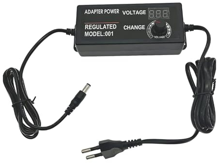 Fuente de Alimentación Ajustable 3-12V 5A con Pantalla Digital, Adaptador de Corriente AC a DC 60W, Voltaje Regulable entre 3V y 12V, Protección Completa Contra Sobrecorriente, Sobretensión Sobrecarga