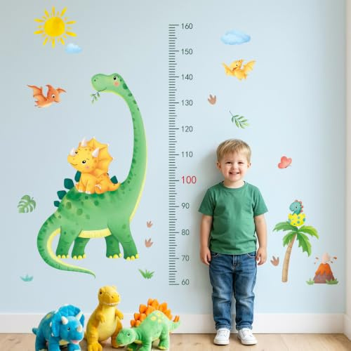 SHUCHING XXL Wandtattoo Höhe Messlatte für Kinder | Wandsticker Grüne Dinosaurier, Selbstklebende Wandaufkleber für Jungen Schlafzimmer Kinderzimmer Klassenzimmer