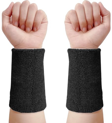 SweatBands Wristbands Set, Soft Thickened Absorbent Wrist Sweatbands for Gym Basketball Tennis Running Exercise, Protective Elastic Sports Wrist Sweat Bands Men Women, 8x15cm 2Pcs