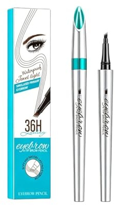4-Tip Microblading Eyebrow Pen, Waterproof Micro Fork Brow Pencil for Hair-Like Strokes, Long-Lasting Smudge-Resistant Realistic Brow Makeup(Silver 1#,2 PCS)