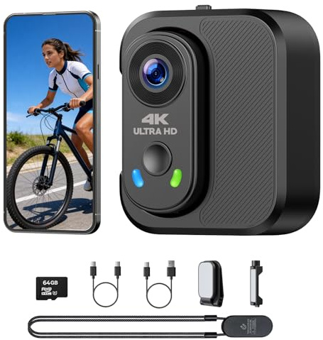 CAMWORLD 4K Mini Body Camera with EIS Stabilization, WiFi Action Camera Magnetic Mount Hands-Free POV Camera with 64GB Card Charging Case for TikTok YouTube Vlogging