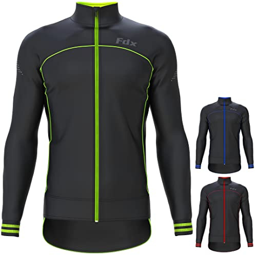 FDX Herr cykeljacka vindstopp termisk softshell andningsbar löparjacka Svart/gul L