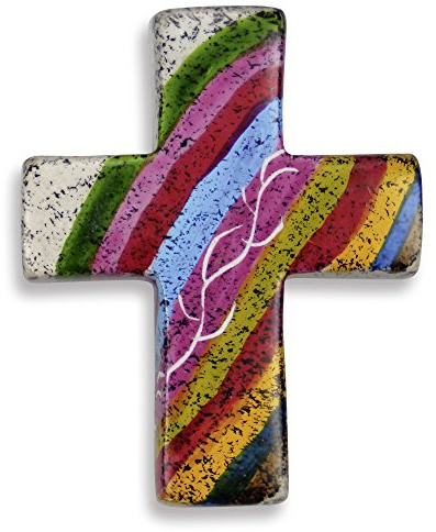Christliche Geschenkideen °° Speckstein-Kreuz Handschmeichler handbemalt (Regenbogenfarben)