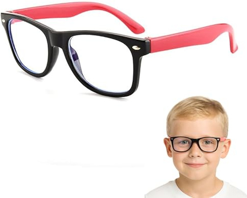 Gudzws Kids Blue Light Blocking Glasses Rectangle Digital Boys Girl Age for 5-12 (Black)
