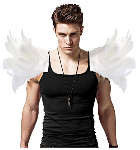 Feder Schulter Epauletten Federumhang Burning Man Outfit Herren (Weiß) | EIN Paar Feder Schulterklappen, Gothic, für Halloween, Cosplay, Karneval