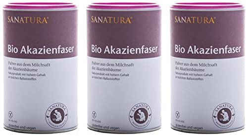 3 x 180 g Sanatura Akazienfaser Pulver Bio – 540 g – wertvoller Ballaststofflieferant aus Akazienfasern - lösliche Ballaststoffe - vegan, glutenfrei und fructosefrei – gut verträglich