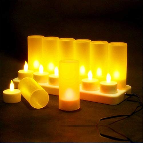 LACGO Set of 12 Rechargeable Led Candles,Flickering Flameless Candles,Rechargeable Tealights for Party Wedding Table Garden Home Decor