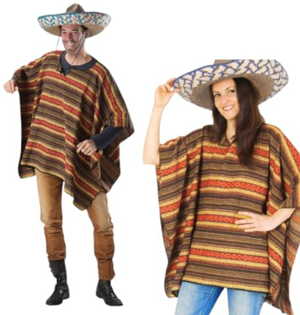 KarnevalsTeufel Kostüm-Set Poncho und Sombrero 2-teilig Hut Mexikaner und Poncho EL Sancho