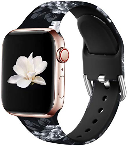 Wepro Replacement Strap Compatible with Apple Watch Strap 41mm 40mm 38mm 42mm, Pattern Printed Soft Silicone Wrist Bands for Apple Watch SE/Ultra/Ultra 2/iWatch Series 10/9/8/7/6/5/4/3/2, Grey Floral