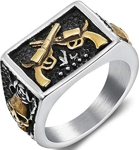 Jude Jewelers Stainless Steel Gun Military Milita Army Wester Cowboy Signet Style Biker Ring (Gold, 11)