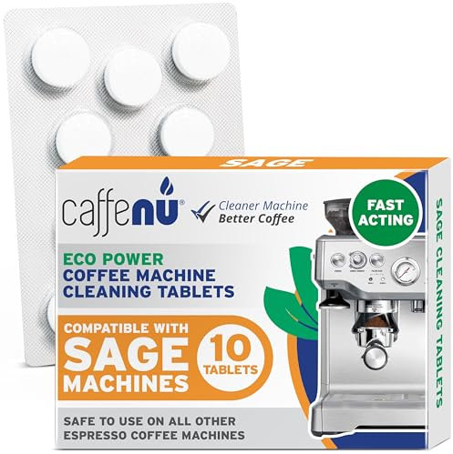 Caffenu Sage & Breville Coffee Machine Cleaning Tablets 10 Pack x 1.4g | Espresso Machine Cleaning Tablets Clean Internal Parts, Portafilter, Inaccessible Areas | Used With Descaling