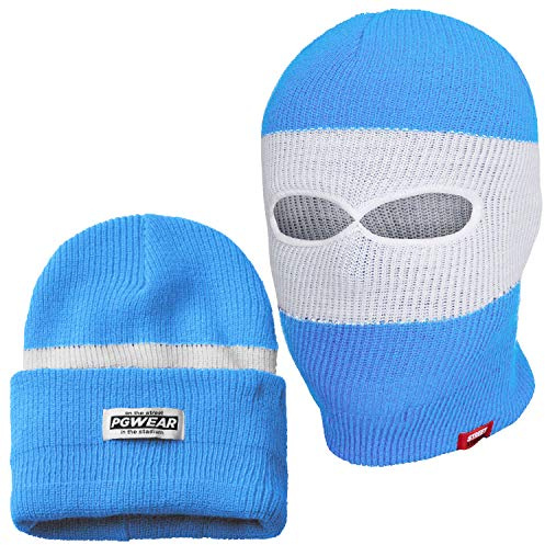 PGWEAR Mütze und Sturmhaube Troublemaker 2 in 1 hellblau weiß Streifen