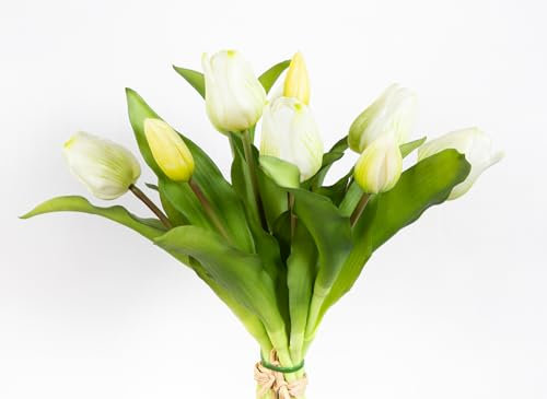 Seidenblumen Roß Tulpenbund Nature Real Touch 32x26cm mit 10 Blüten LM Kunstblumen künstliche Blumen Tulpen … (weiß)