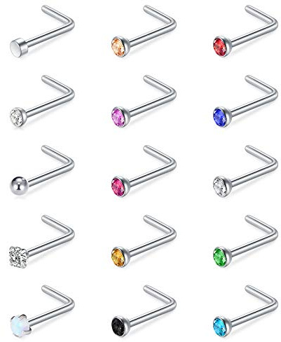 Mayhoop 6-18 st 20 g näsdubbar näsa piercing näsring kirurgiskt stål näsa näsborre CZ inläggning piercing smycken för kvinnor män, 0.8mm x 7mm, Metall