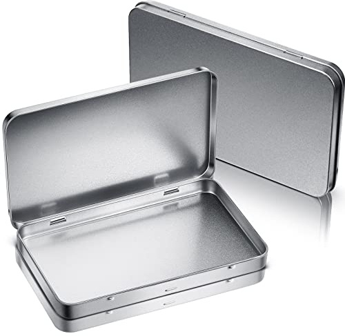 Geiserailie 4 Pack Rectangular Metal Tin Box with Lid Metal Hinged Lid Tin Empty Box Container Storage for Watercolor Jewelry Pen Eraser Pill Candy Craft Organize 7.0 x 4.2 x 0.6'' (Sliver)