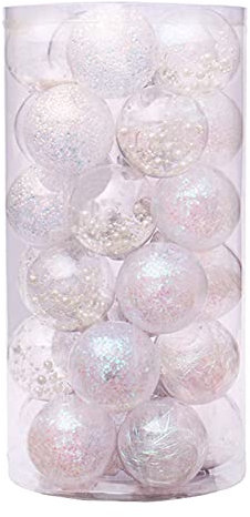 24 Stück Weihnachtskugeln, bruchsicher, glänzend, Kunststoff, Weihnachtsbaumkugel, Anhänger, Weihnachtsbaumschmuck, Weihnachtskugeln, Kugeln für Feier, Hochzeit, Party – Weiß