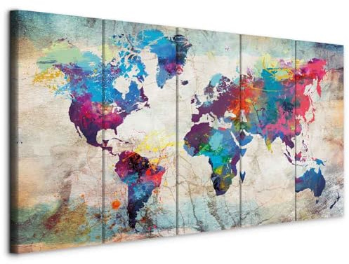 murando Acoustic Canvas Wall Art World map 225x90 cm / 89 x 35 | picture with acoustic foam sound absorption print image Artwork 5 pcs room acoustics soundproofing