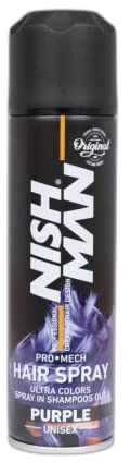 NISHMAN Temporary Hair Colour Spray for Kids, Purple 150 ml | Wash Out Hair Dye for Kids | Party Fancy Dress Up Hairspray Boys, Girls (Purple)