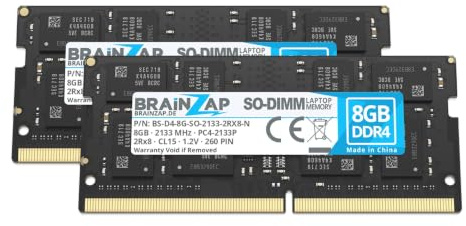 BRAINZAP 16GB (2x8GB) DDR4 2133MHz PC4-2133P SO-DIMM CL15 2Rx8 1.2V Unbuffered Non-ECC RAM Arbeitsspeicher für Notebook Laptop Speichermodul Memory