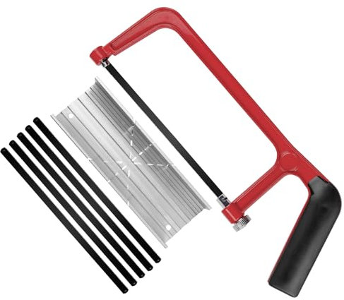 HAUTMEC Mini Hacksaw with Mitre Box Set, 150mm (6) Compact Hack Saw with Adjustable Cutting Angles & 6 Pcs Bi-Metal Blade, Precision Hand Saw for Wood, Metal, Plastic & DIY – HT0262