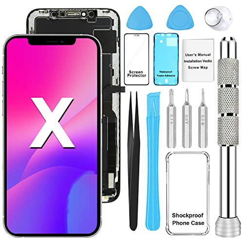 Seafree para iPhone X Pantalla de reemplazo 3D Touch Pantalla LCD digitalizador Conjunto Completo + Herramientas de reparación + Protector de Pantalla + TPU Caso + Sello a Prueba de Agua 5.8 Pulgadas