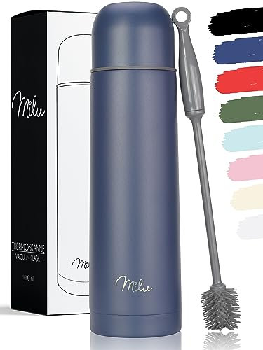 Milu Thermosflasche Thermoskanne Isolierflasche 1L, 750ml, 500ml - Isolierte Edelstahl Trinkflasche, 100% Auslaufsicher, Doppelwandisolierung (Navyblau, 750ml)