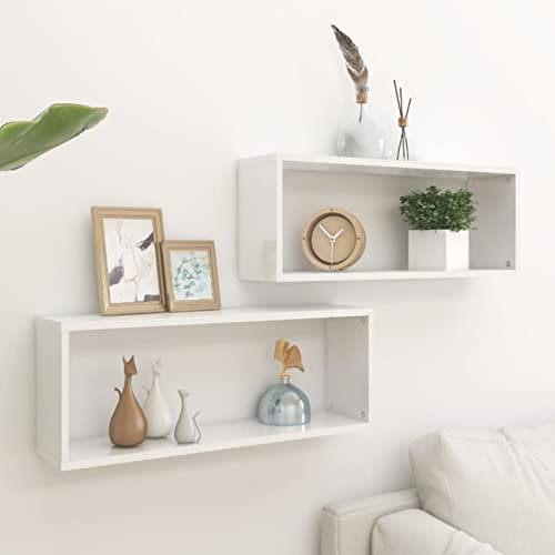 Yumeng Würfelregale 2 STK Wandregal, Regalbrett, Regal Wand, Wandboard, Bücherregal, Wandboard, Regalbretter, Badregal, Hochglanz-Weiß 60x15x23 cm Spanplatte