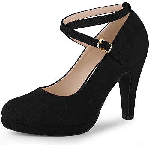 Allegra K Décolleté Mary Jane da donna con plateau e cinturino incrociato, Nero , 40 EU