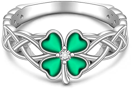 St Patrick's Day Shamrock Ring Shamrock Rings for Women Sterling Silver Clover Celtic Ring Four Leaf Clover Jewelry Irish Gifts Size 8