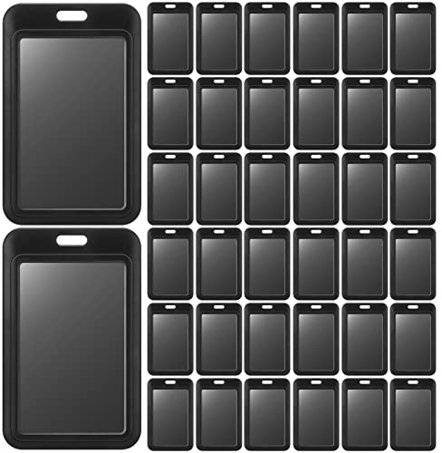 Eaasty Hard Plastic ID Badge Holder Vertical Slide Open Card Case Black Name Tag Holders Badge Sleeve ID Case Protector with Clear Window for Nurses Office Credit Cards(40 Pcs)