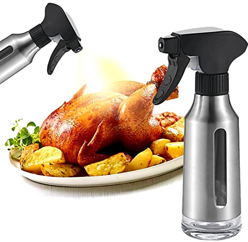 Micyples Oil Sprayer for Cooking,Stainless Steel Olive Oil Mister for Air Fryer Black Nozzel Dispenser Bottles Fat Reduction Glass Oil Control Spray Pot 6.35oz(180ml) Capacity