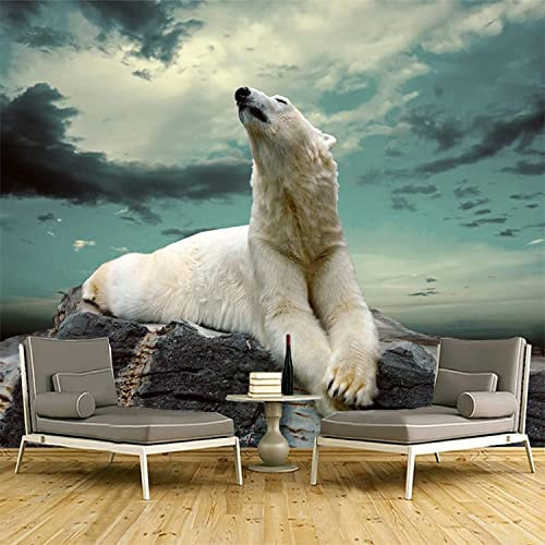 Papier Peint Auto-Adhésif Ours Polaire Animal - Papier Peint Mural Carré Papier Peint Photo Feature Papier Peint 3D Wall-Art Papier Peint Peintures Murales Chambre Salon Affiches Murales, 250 x 175 c