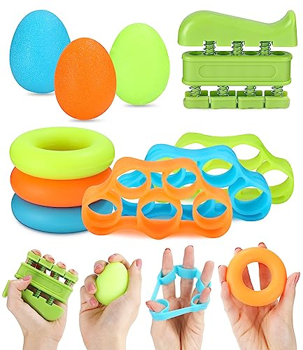 Jissta Lot de 10 Hand Grip Musculation Avant Bras, Renforceur de Doigt Exerciseur à Main, Poignet Ajustable