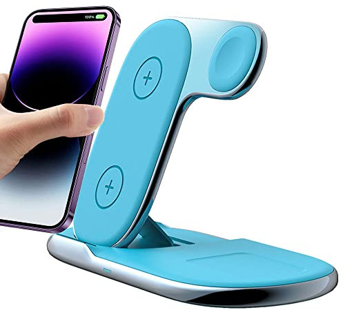 3 in1 Wireless Travel Charger Station, TECHGEAR 15W Fast Wireless Folding Charging Dock Stand for iPhone 16/1514/13/12/11/Max/Plus,Air Pods 3/2/1/Pro,Apple Watch 10-2, Samsung S24/23/22 Ultra etc