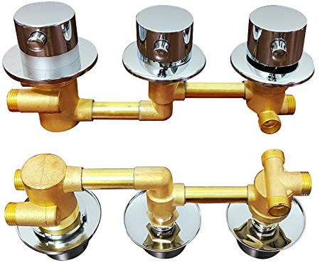 Mitigeur Thermostatique De Douche En Laiton Avec Vanne D'arrêt/inverseur Intégrée 2/3/4/5 Voies Filetage G1/2 Mitigeur De Contrôle De Température Pour Douche,Fil 3 Voies