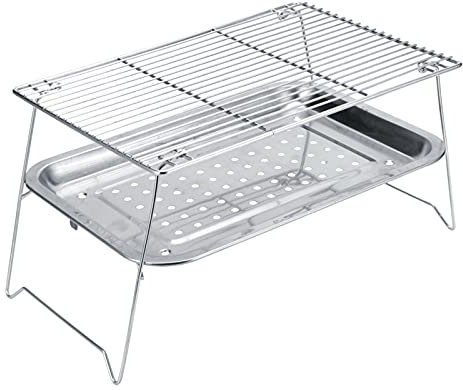 HERCHR Tragbares Holzkohlegrill-Set, Mini-Grill, Kleiner Holzkohlegrill, Tischgrill, Tragbarer Grill, Edelstahl, Tragbar, Zusammenklappbar, Grill, Grillrost, Tablett-Clip-Set