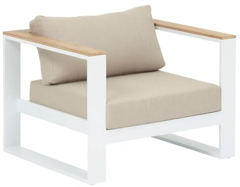 Hespéride - Gartensessel EMPERIA Weiß - Epoxidbeschichtetes Aluminium - Polyester - Zebrano/Weiß/Akazien Beige