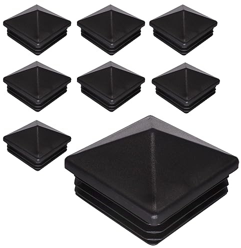 SKIR'CO (8 pcs) Square Plastic Plugs 70 x 70 mm, Tube End Caps, Fence Post Plugs, Square Tube Inserts, Black RAL 9005
