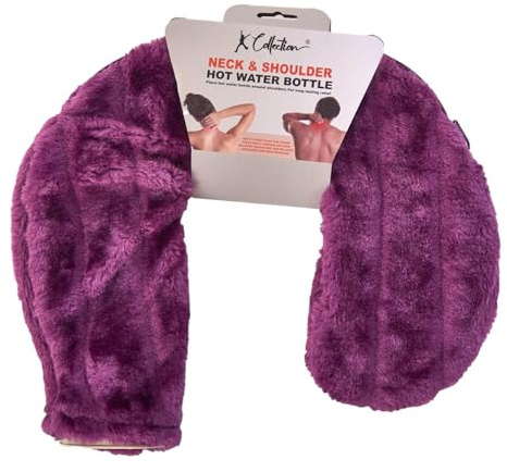 K Collection Neck and Shoulder Hot Water Bottle - Round Hot Water Bottle with Removable Faux Fur Cover - Wrap Around Hot Water Bottles for Body, Neck and Shoulder (Purple)