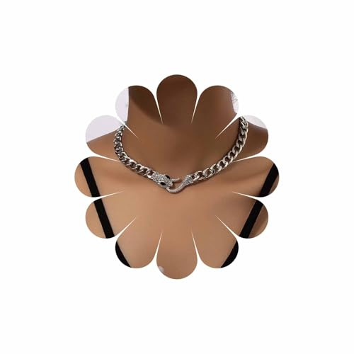 Wendalern Collier Ras Du Cou Punk Collier Serpent Chaîne Cubaine Argent Collier Serpent Diamant Cz Collier Ras Du Cou En Forme De Serpent Chunky Chain Statement Collier Halloween Bijoux Pour Femmes