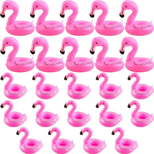 24 Pack Inflatable Flamingo Drink Holder Flamingo Drink Float Blow Up Flamingo Cup Holder for Summer Hawaiian Beach Party Pool Water Games, 2 Sizes